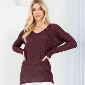 NEW Burgundy V-Neck Lightweight Sweater